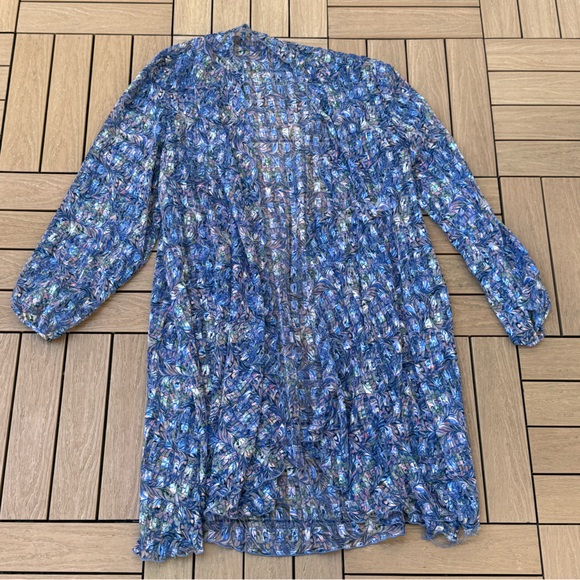 Vintage Long sleeve open light blue purple cover up cardigan blouse - Picture 12 of 16